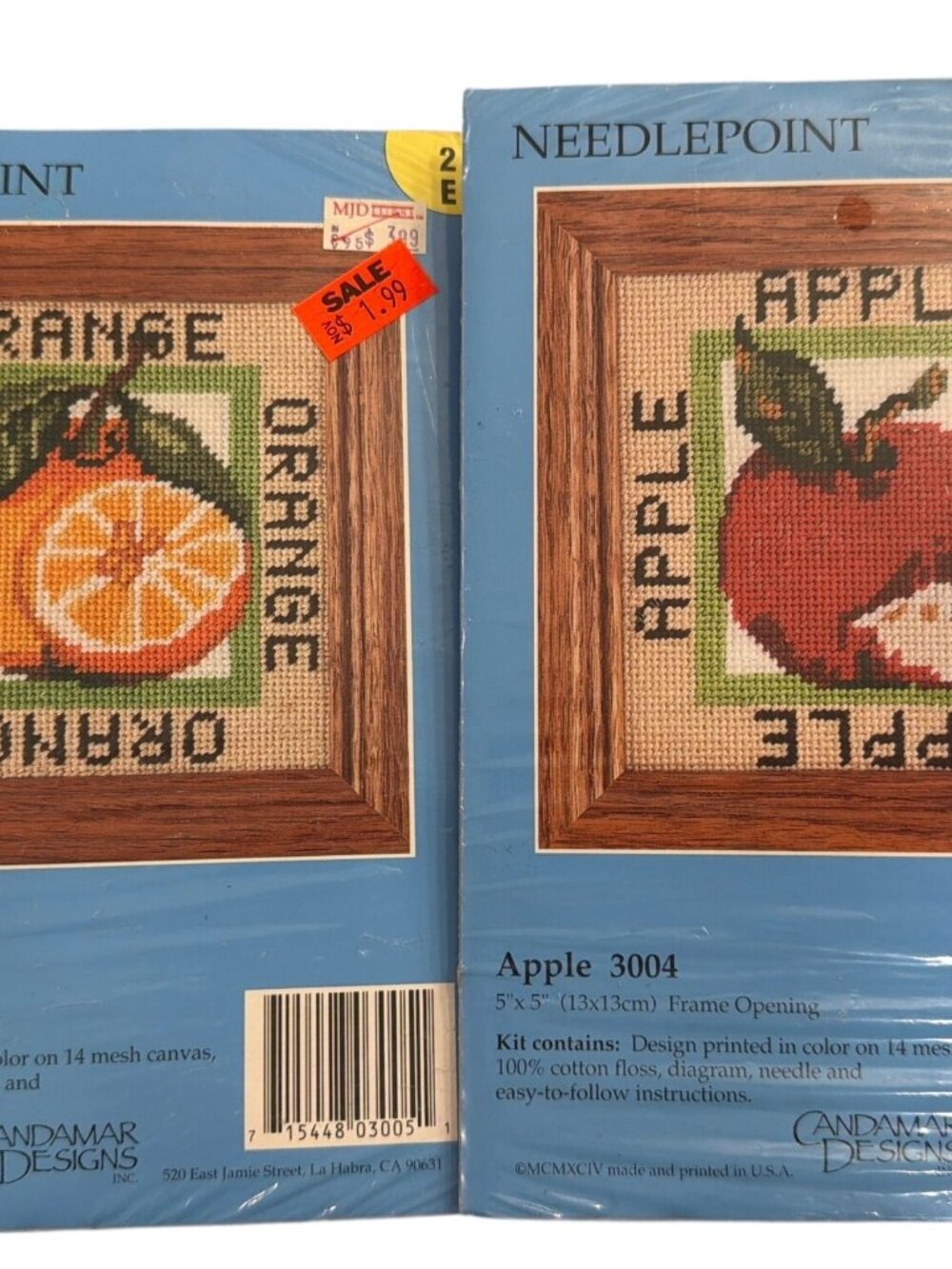 Apple & Orange Candamar Designs Needlepoint Kit Set 5"x5" NEW
